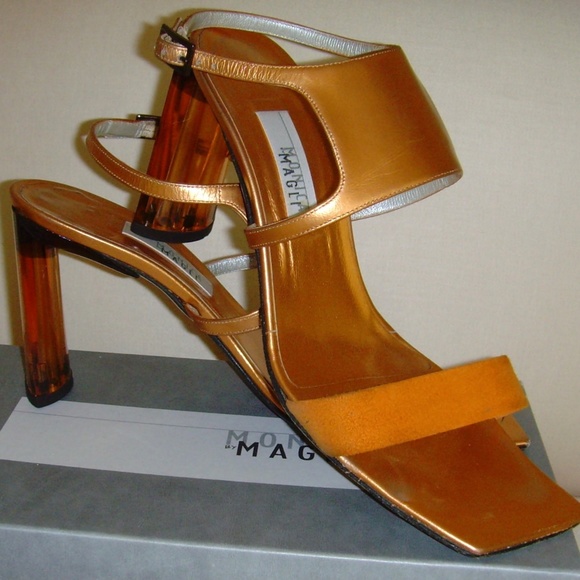 Monica by Magli Orange Metallic and Suede Strappy Heels 7.0 - Picture 6 of 14
